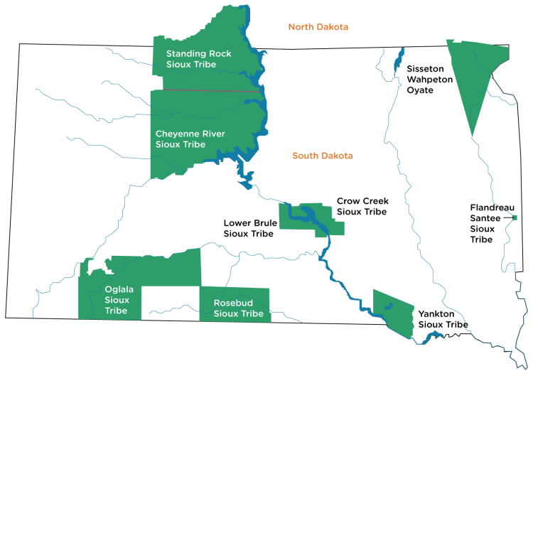 Map of Native nations sharing geography with South Dakota