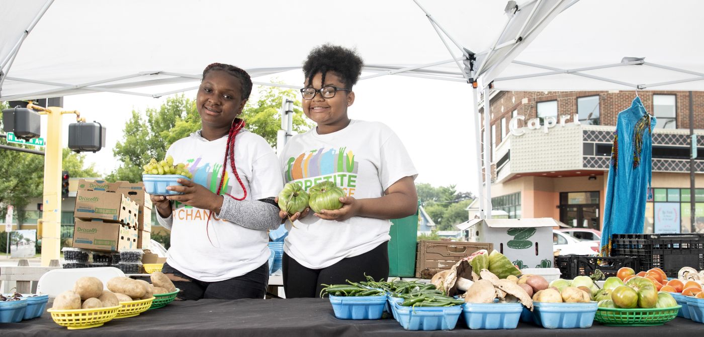 Tekyla Thompson and Arieana Moore at West Broadway Farmer’s Market.