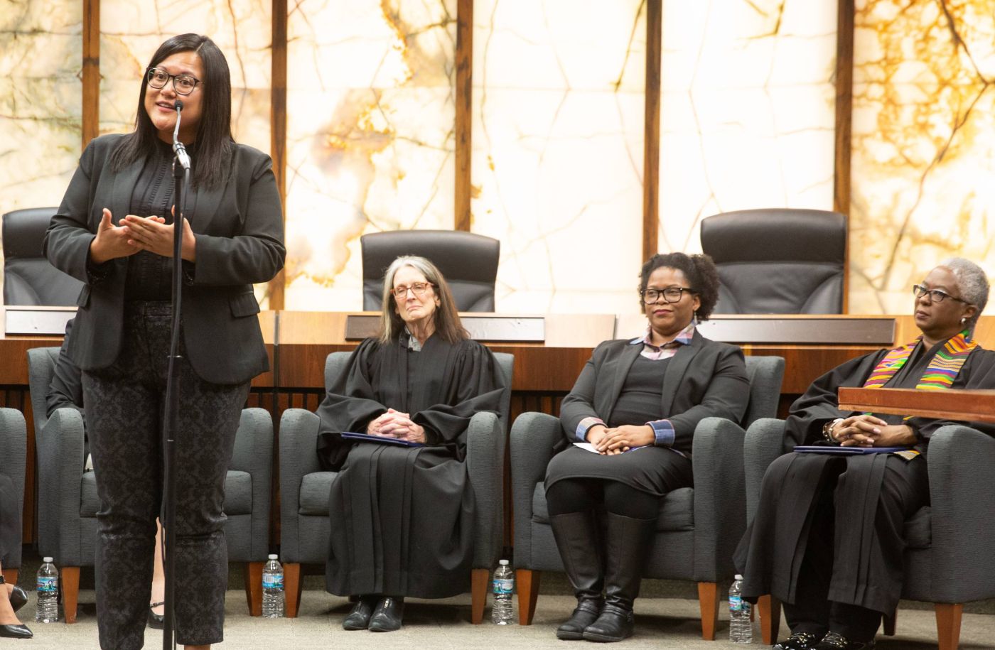 Irene Fernando speaking at her Hennepin County Board swearing-in ceremony.