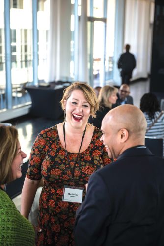 Christina A. Sambor (BF’14, center) connects with new Fellows at the Bush Fellows Launch Retreat.