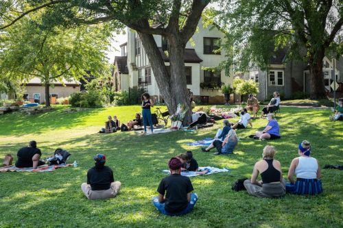 People on lawn at event