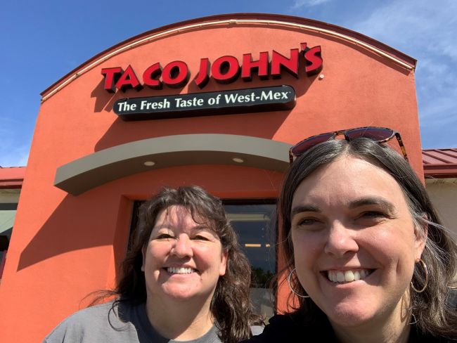 Jen Ford Reedy and Cheryl Ann Kary (BF'13) at Bismarck Taco John's