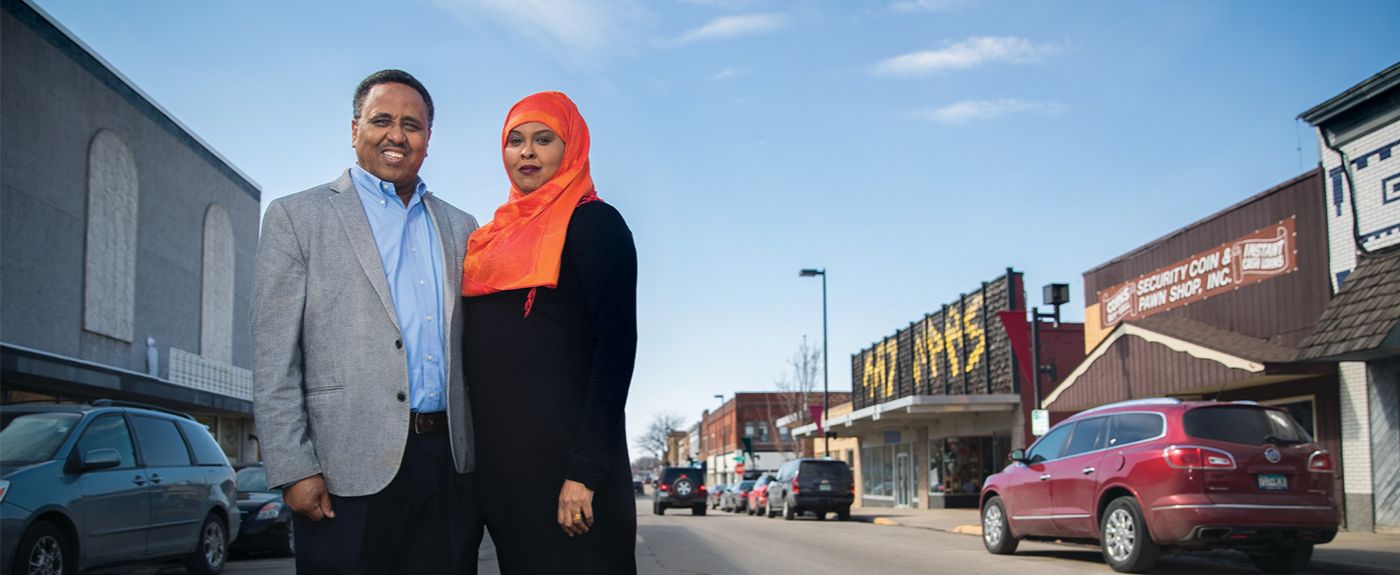 “Zack” and co-owner wife Sahra Gure, outside the Midtown Plaza Mall in downtown Willmar